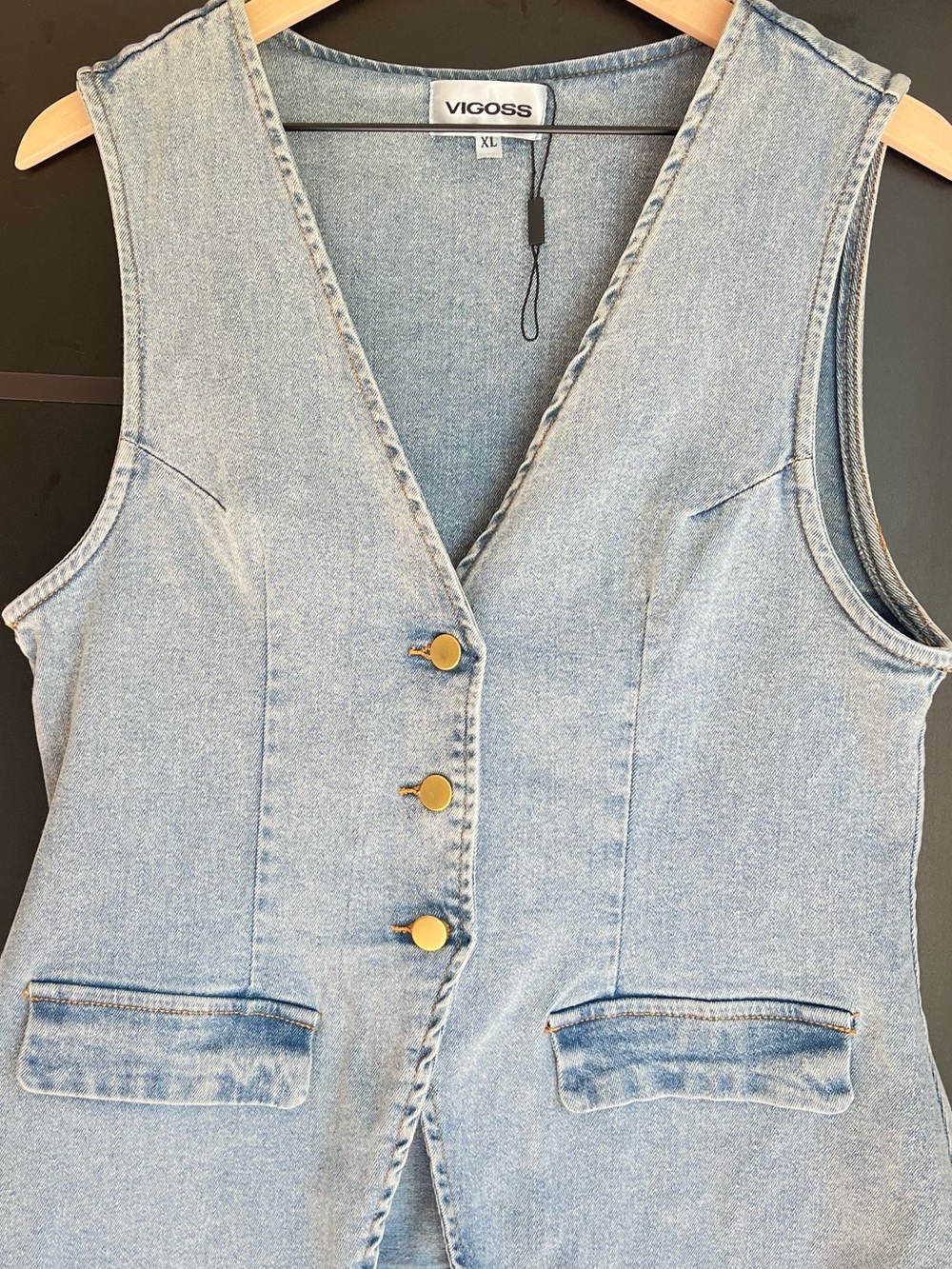 Womens Vigoss Denim Vest XL | Light Wash Button Front Tailored Vest - Picture 2 of 11